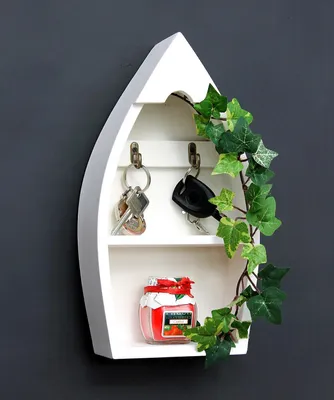 Produktbild von Schlüsselboard mit Ablage Boot 93541-S Schlüsselhaken Wandregal 30 cm Schlüsselleiste Schlüsselkasten