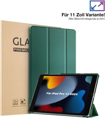 Produktbild von Schutzhülle + 2x 9H Display Glas für Apple iPad Pro 7. Gen 11.0 Zoll Cover Case Schutz Tablet Farbe: Dunkelgrün
