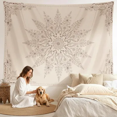 Produktbild von Wandteppich Wandbehang Wanddecke - Mandala-Blumendruck - 150 x 200 cm - Polyester - Boho