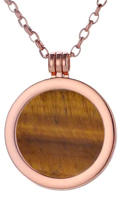 Produktbild von Morella Damen Halskette roségold 70 cm Edelstahl und Anhänger mit Edelstein Tigerauge Coin 33 mm Chakren Scheibe in Schmuckbeutel