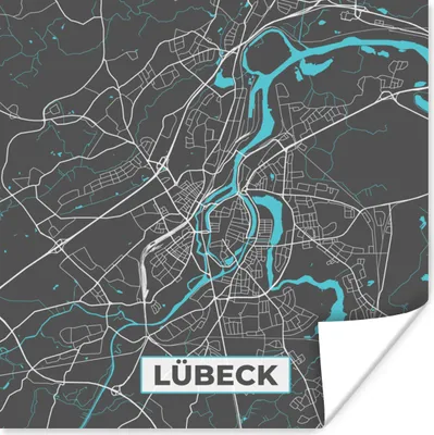 Produktbild von MuchoWow® Poster Lübeck - Stadtplan - Blau - Karte - Deutschland 75x75 cm - Wand Dekoration
