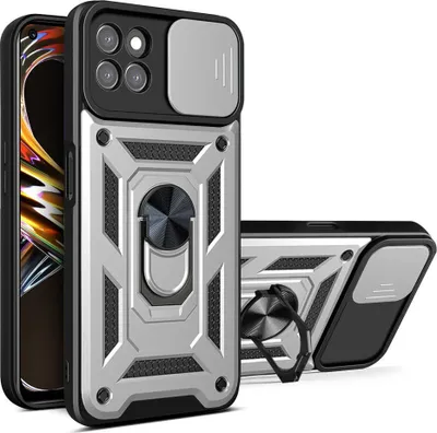 Produktbild von Realme 8i Hülle mit Ring Ständer Halter Dia Kameraschutz TPU Bumper Silikon Schutzhülle für OPPO Realme 8i Silber