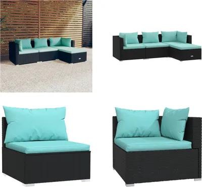 Produktbild von vidaXL 4 tlg. Garten Lounge Set mit Kissen Poly Rattan Schwarz - Garten-Lounge-Set - Garten-Lounge-Sets - Terrassen-Lounge-Set - Gartensofa-Set
