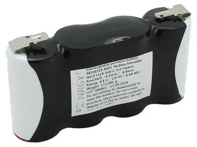 Produktbild von Notleuchtenakku NiMH 4,8V 1800mAh F1x4 Sub-C mit Faston-Anschluss +6,3mm / -4,8mm ersetzt Kaufel 11190046