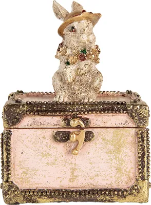 Produktbild von Clayre & Eef Dekorationsfigur Kaninchen 12x8x16 cm Beige Rosa Kunststoff