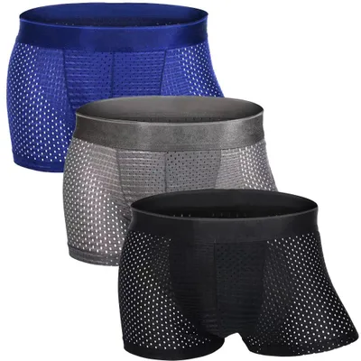 Obrázek produktu pro Pánské boxerky Zueauns, hedvábné vlákno, síťovina, průhledné, y, retro styl