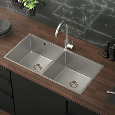 Immagine prodotto di ML-Design lavello doppio con scarico e troppopieno, argento, acciaio inossidabile