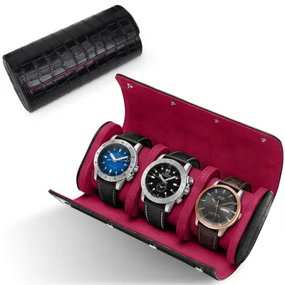 Image de Boîte à montres pour 3 montres, en similicuir noir