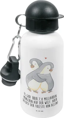 Produktbild von Mr. & Mrs. Panda Wasserflasche Pinguine Kuscheln - Weiß - Geschenk, für Frauen, Trinkflasche Kinder, Valentinstag, Kita, Freundin, Hochzeitstag, Kindergarten, Freund