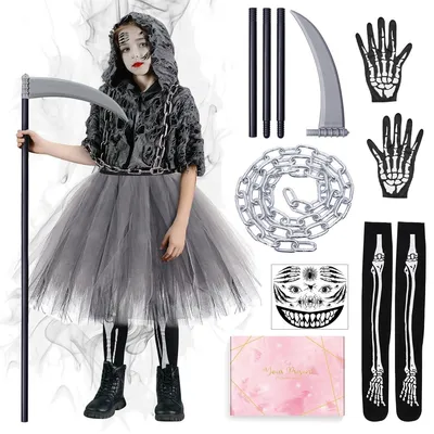 Totenkostüm für Mädchen, Halloween, Gr. 120, 5-6 Jahre