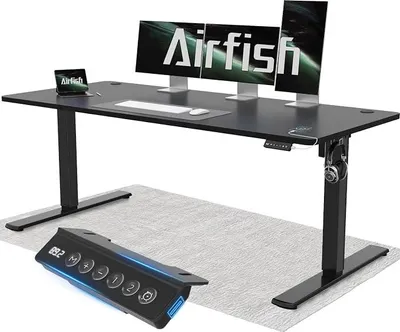 Productafbeelding van Verstelbaar bureau, 160x70 cm, met USB-aansluiting. Elektrisch verstelbaar bureau met geheugenfunctie, hoogte verstelbaar van 73-118 cm, zwart