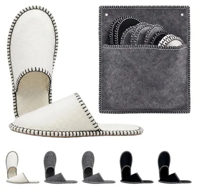 Produktbild von Relaxdays Gästehausschuhe 6 Paar, Hausschuhe Set, mit Tasche, Größen 36-45, Filzpantoffeln, Antirutsch-Sohle, mehrfarbig