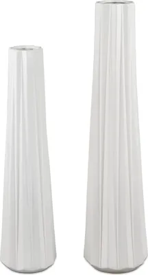 Produktbild von 2er Set Bodenvasen MATTWEISS RELIEF H. 55 + 65cm matt weiß aus Keramik Formano
