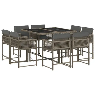 Produktbild von vidaXL 9-tlg. Garten-Essgruppe mit Kissen Grau Poly Rattan