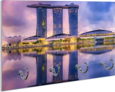 Produktbild von Wallario Handtuchhalter aus Glas, Motiv: Abenddämmerung in Singapur, 30 x 20 cm mit 4 Haken