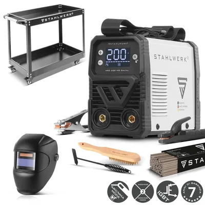 Immagine prodotto di STAHLWERK ARC 200 MD Saldatrice digitale ad elettrodi - completamente attrezzata con carrello - MMA (MMA) e Lift-TIG (DC) fino a 200 A, senza gas, ARC-Force