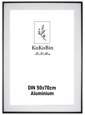 Aluminium Bilderrahmen 50x70 cm, schwarz, mit Passepartout, Plexiglas