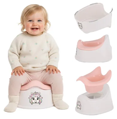 Produktbild von Kindertöpfchen, rutschfest, mit herausnehmbarem Einsatz, stabil, Aufkleber, Einhorn, rosa, weiß, Sun Baby