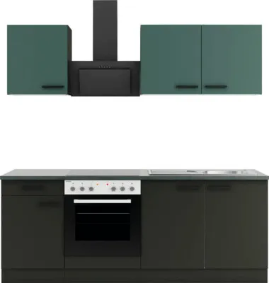 Produktbild von Optifit Küchenzeile ohne Geräte Verona405/Madrid420 210 cm grün anthrazit matt zerlegt Variante reversibel KPVM 2136OE-9