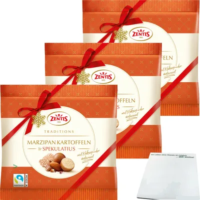 Produktbild von Zentis Marzipan Kartoffeln Spekulatius 3er Pack (3x100g Beutel) + usy Block