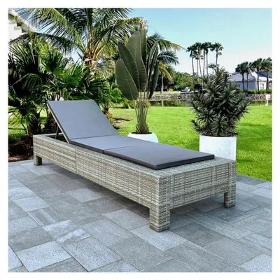Produktbild von Sonnenliege mit Polster aus Poly-Rattan für den Außenbereich, Grau