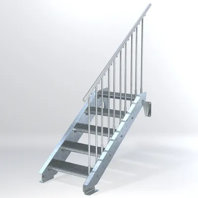 Produktbild von Stahltreppe 5 Stufen bis Höhe 100 cm, Laufbreite : 60 cm Geländer rechts ST 1 (31 / 31 mm)