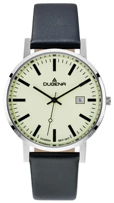 Produktbild von DUGENA Herren-Armbanduhr Moma 4461209, Quarz Analog, grünes nachleuchtendes Zifferblatt, Edelstahlgehäuse silber, Mineralglas, schwarzes Lederband, Dornschließe, 3 bar