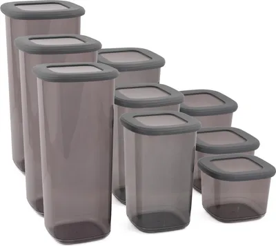 Produktbild von Hermia Concept, BNMPOLYAS09-51217, Vorratsdosen, Aufbewahrungsboxen-Set (9-teilig), Anthrazit, Plastik, 10 x 10 x 24,5 cm