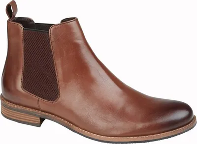 A single brown leather Chelsea boot is shown against a white background.