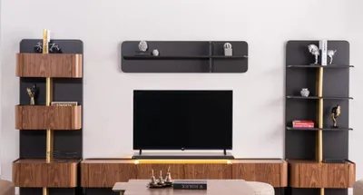 Produktbild von Wohnwand TV Ständer Sideboard RTV Lowboard Regale Schrank Holz Braun