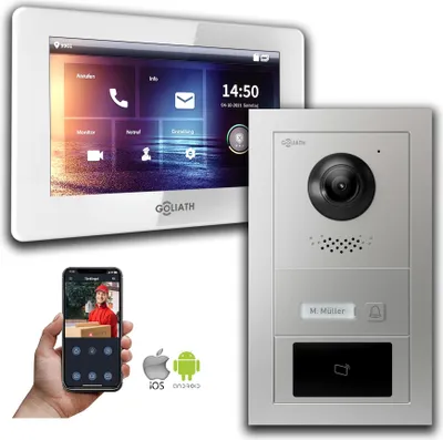 Produktbild von Goliath IP Video Türsprechanlage 7-Zoll 1-Monitor RFID : 7 Zoll in Weiß : Unterputzdose : 4er POE (Standard) Türklingel