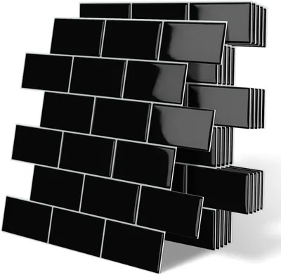 Zdjęcie produktu dla Płytki samoprzylepne 30,5 x 30,5 cm, 10 sztuk, czarny, 3D metro, do kuchni