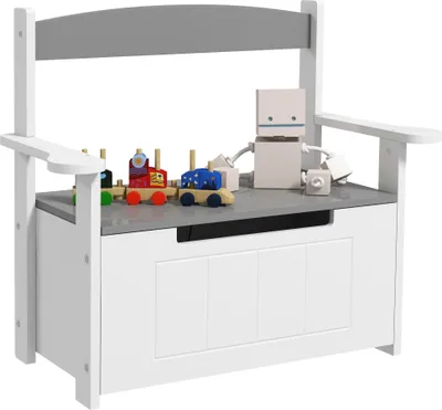 Image de Banc de rangement pour enfants - Banc - Avec dossier - Couvercle rembourré - Capacité 30 kg - 68,5 x 34 x 58 cm - Gris