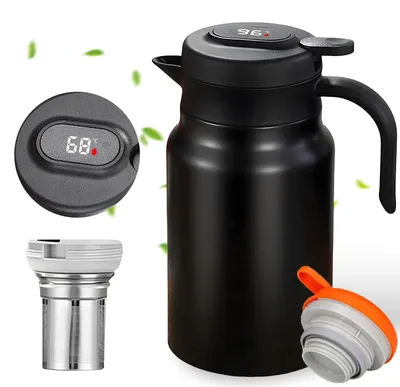 Thermoskanne 1,5 l mit Teesieb, Edelstahl, Temperaturanzeige