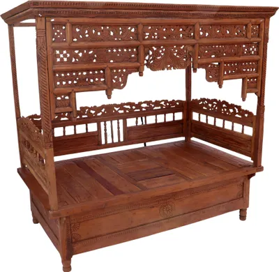 Produktbild von Historisches Himmelbett, Tagesbett aus Teakholz - Modell 4, Braun, 215*218*134 cm, Betten