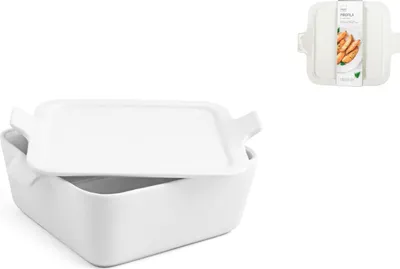 Image de H&H Plat à four carré, porcelaine blanche, 18 x 7 cm, avec couvercle