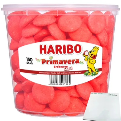 Produktbild von Haribo Erdbeeren Primavera Schaumzucker (1,05kg Runddose) + usy Block