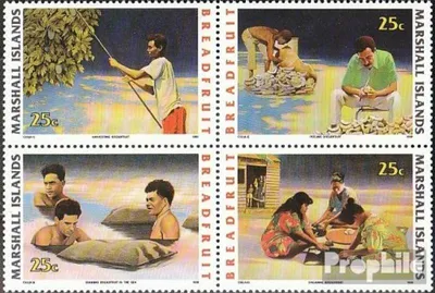 Produktbild von Briefmarken Marshall-Inseln 1990 Mi 334-337 Viererblock (kompl.Ausg.) postfrisch Brotfruchtverarbeitung