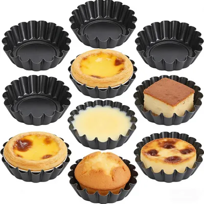 Produktbild von 10 Mini-Tarteletteförmchen, Tarteformen aus Kohlenstoffstahl, wiederverwendbare Backformen für Pudding, Kuchen, Cupcakes und Muffins (6.5*4.5*2.3 cm)