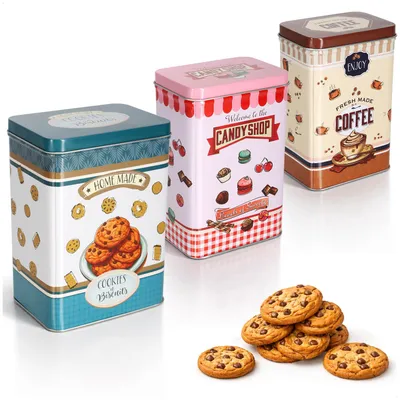 Obrázok produktu pre com-four® Sada troch nádob na skladovanie – kovové dózy na sušienky s vekom, 3 veľkosti