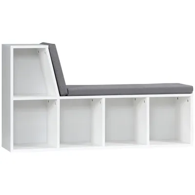 Produktbild von HOMCOM Bücherregal Bank 2 in 1 mit 5 Ablagefächern und 2 Kissen Bücherregal 108 x 30 x 60 cm weiß grau