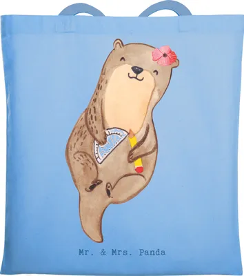 Produktbild von Mr. & Mrs. Panda Tote Bag Bauzeichnerin Herz - Sky Blue - Geschenk, Laptoptasche, Einkaufstasche, Jutebeutel, Tasche, Beutel