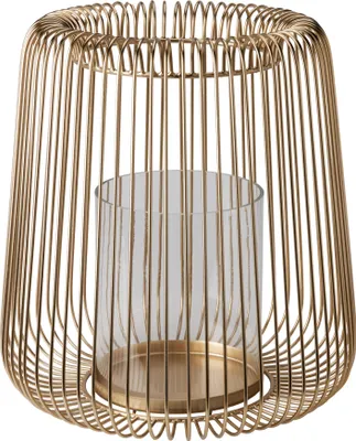 Produktbild von Windlicht Gold glänzend aus Metall mit Glaseinsatz, 27 cm breit, 28 cm hoch