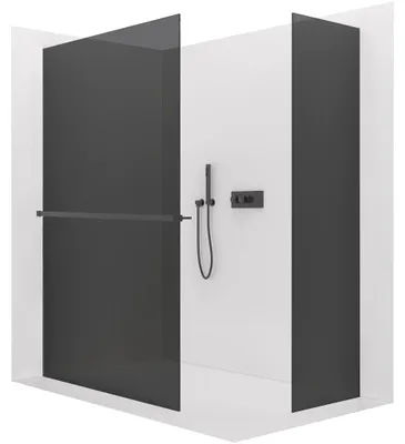 Obrázek produktu pro Sprchová zástěna Walk-in Crystal T L/P - 10 mm - bezvzpěrový systém + polička/držák na ručníky - černá matná, grafitové sklo - 120x90x200 cm