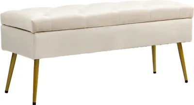 Immagine prodotto di Panca Fortuna Lai con vano contenitore, panca imbottita con coperchio, panca letto con rivestimento in velluto, per corridoio, camera da letto, soggiorno, struttura in metallo 102 x 35 x 43 cm, beige
