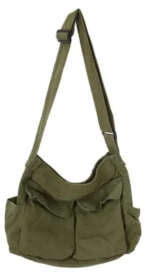 Produktbild von Umhängetasche mit großem Fassungsvermögen – aus Canvas – mit verstellbarem Trageriemen – Freizeit-Tasche – Uni – ideal für Schule/Einkaufen – Handtasche