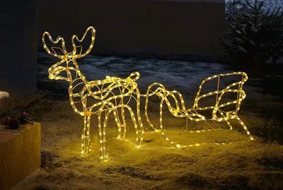 Image de Décoration LED "Renne avec traîneau" 177 cm de long, éclairage de Noël pour l'extérieur, décoration de Noël avec guirlande lumineuse, décoration de jardin
