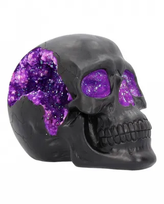 Produktbild von Schwarzer Geode Totenkopf mit violettem Glitzereffekt