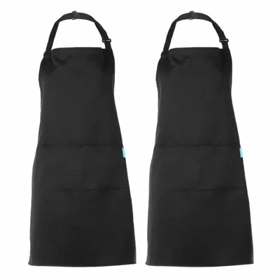 Produktbild von Schürze Kochschürze Küchenschürze 2 Set mit 2 Taschen Latzschürze kochschürze für Frauen Männer Chef verstellbarem Nackenband Schwarz