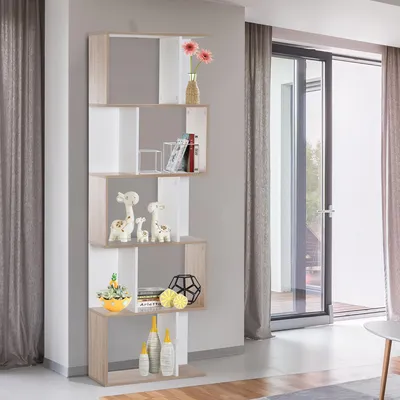 Produktbild von S-förmiges Bücherregal mit 5 Ablagen, 60x24x184,5 cm, Holz-Weiß
